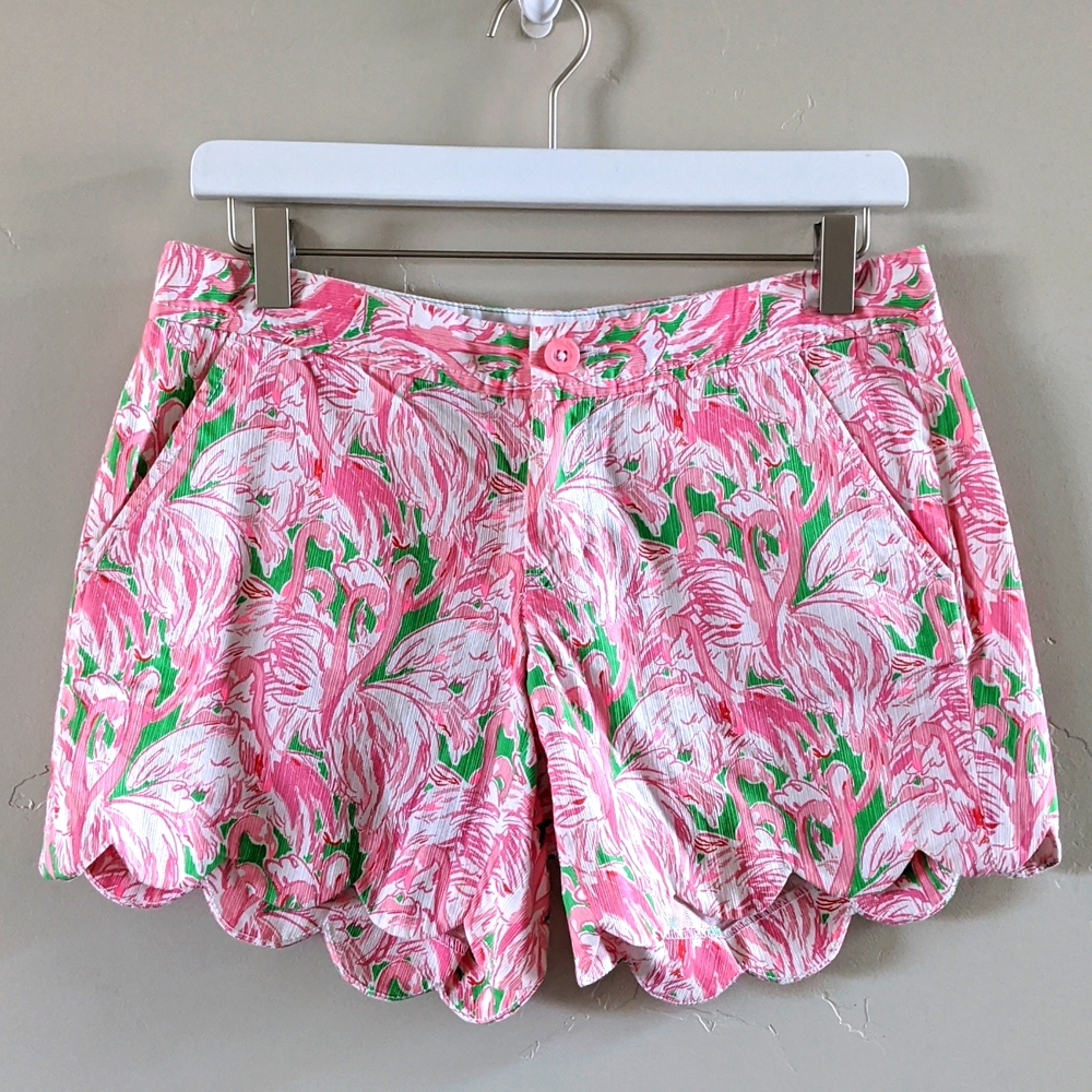 Lilly Pulitzer Women’s Shorts 5" Buttercup Scallop Hem Pink Flamingo Colony